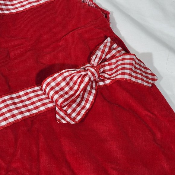 MARY JAMES Christmas dress - Size 2T - corduroy red with gingham ribbon trim, bo - Picture 2 of 10